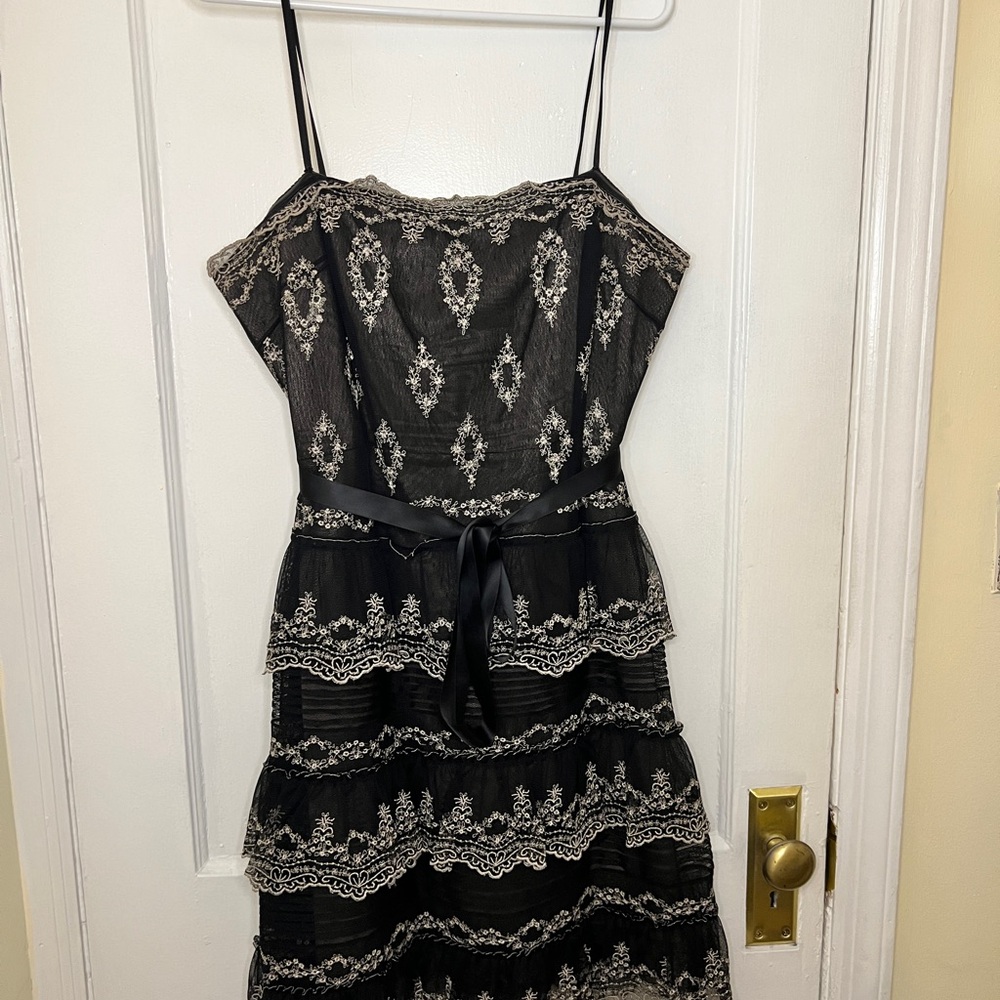 BCBGMaxAzria Black and Silver Spaghetti Strap Dress